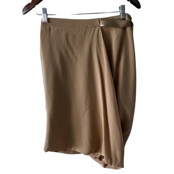 Hugo Boss 100% silk ribbon tie asymmetrical draped mini skirt tan neutral size 4 - Picture 5 of 6